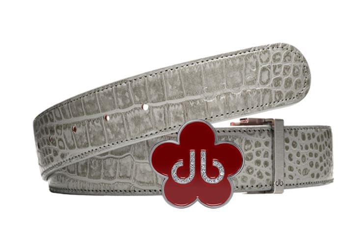 Grey Crocodile / Red Leather Belt | Flower Buckle Druh Belts USA
