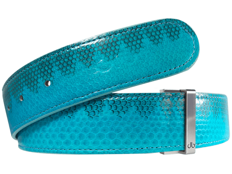 Aqua/Black Snakeskin Leather Belt Strap - Druh Belts