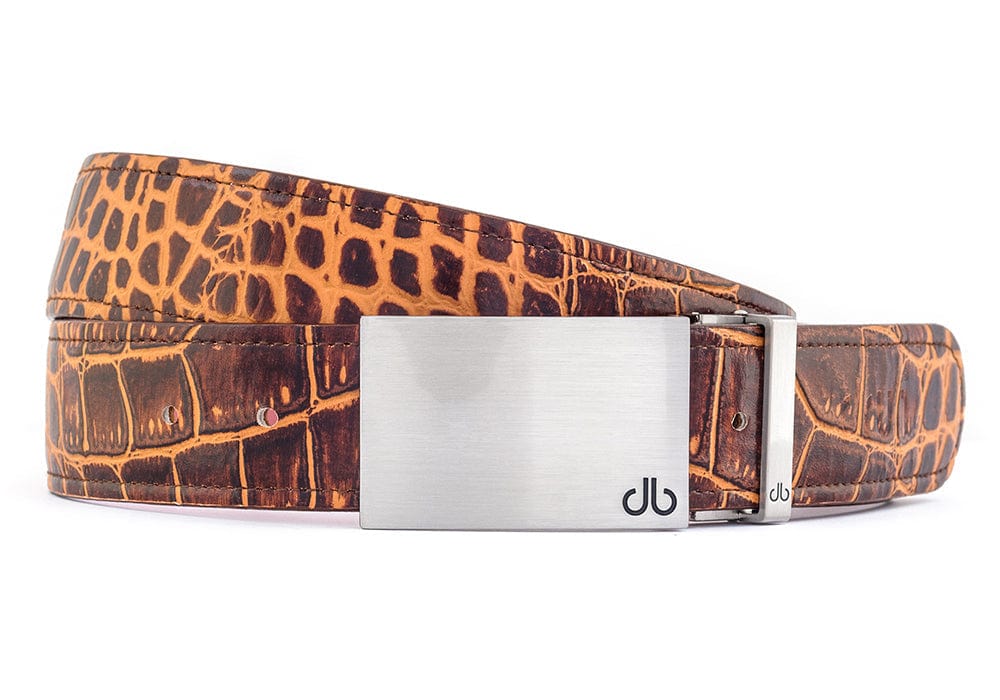 Medium Brown / Block Silver Crocodile Leather Belts Druh Belts USA