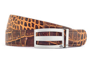 Medium Brown / Three Bar Crocodile Leather Belts Druh Belts USA