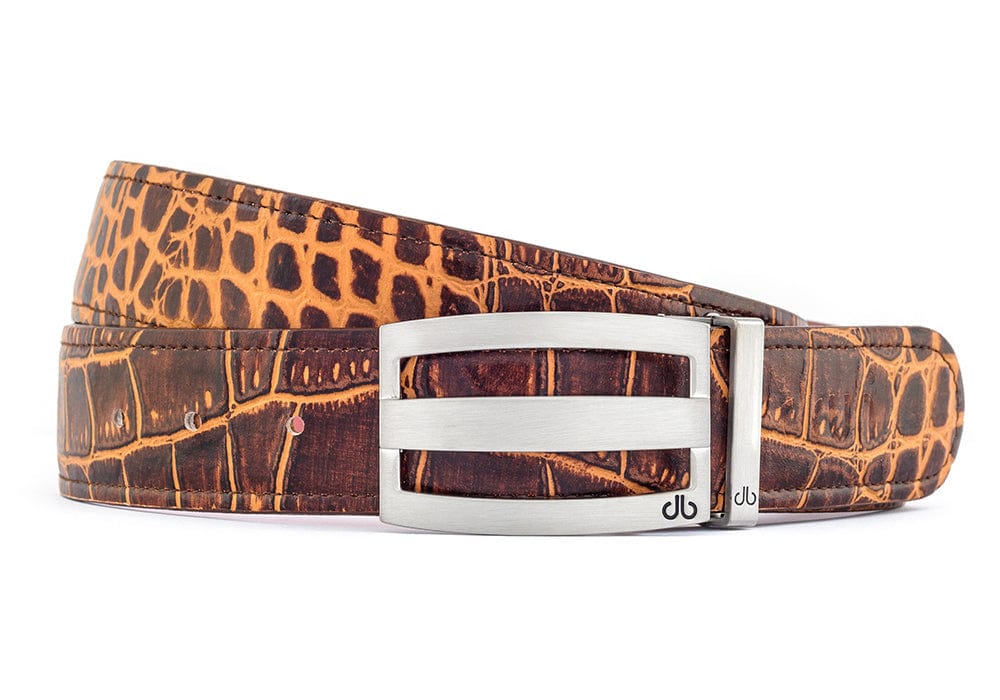Medium Brown / Three Bar Crocodile Leather Belts Druh Belts USA