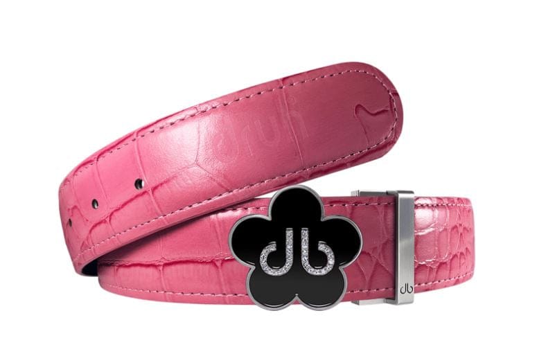 Pink Crocodile / Black Leather Belt | Flower Buckle Druh Belts USA