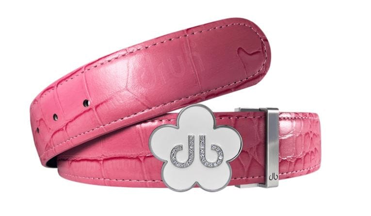 Pink Crocodile / White Leather Belt | Flower Buckle Druh Belts USA