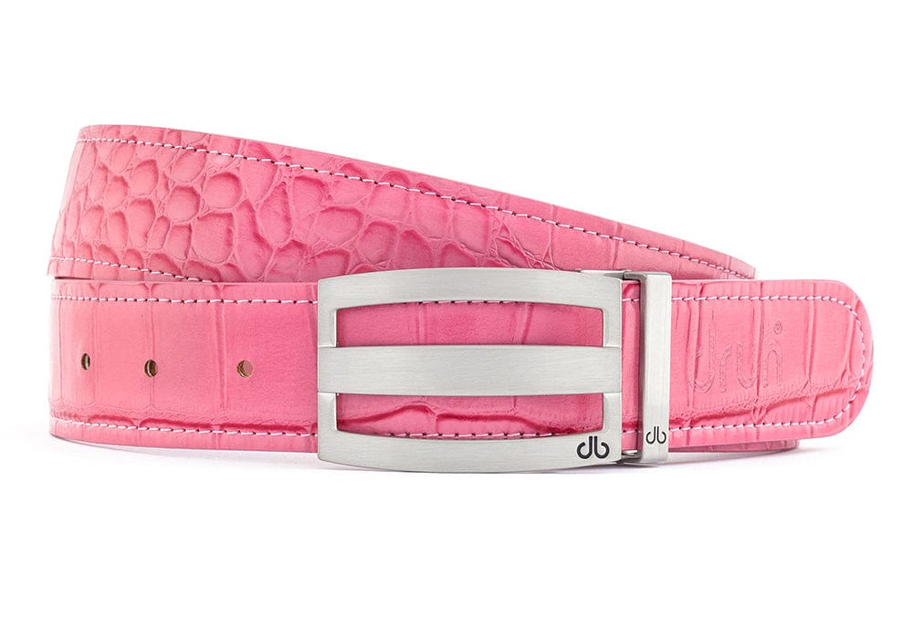 Pink / Three Bar Crocodile Leather Belts Druh Belts USA