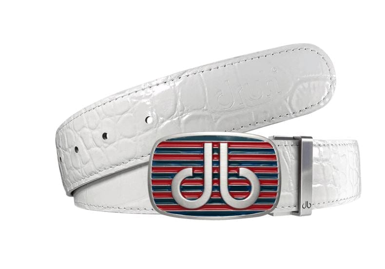 white gator leather belt - red & blue buckle