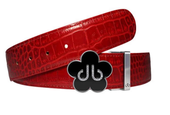 Red Crocodile / Black Leather Belt | Flower Buckle Druh Belts USA