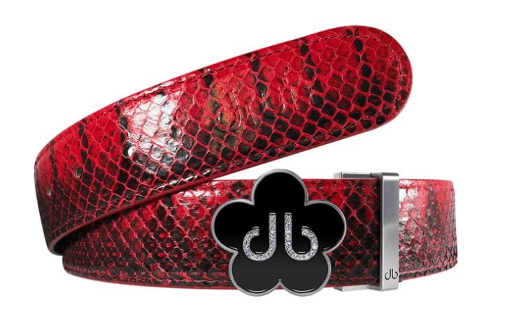 Red Snakeskin / Black Leather Belt | Flower Buckle Druh Belts USA