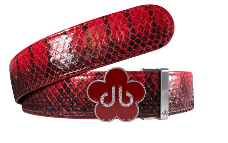 Red Snakeskin / Red Leather Belt | Flower Buckle Druh Belts USA