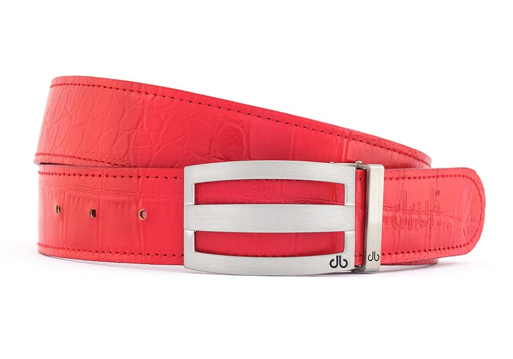 Red / Three Bar Crocodile Leather Belts Druh Belts USA