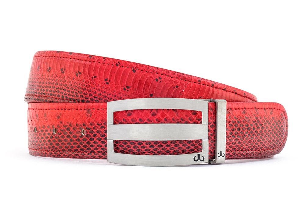 Red / Three Bar Snakeskin Leather Belts Druh USA