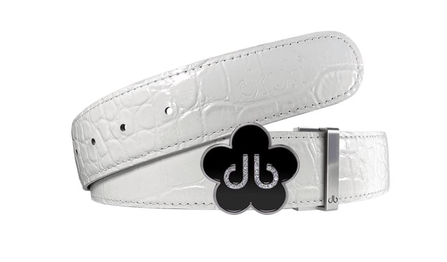 White Crocodile / Black Leather Belt | Flower Buckle Druh Belts USA