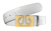 White Crocodile / Gold See-Thru Leather Belt | Gold Designer Buckle Druh Belts USA