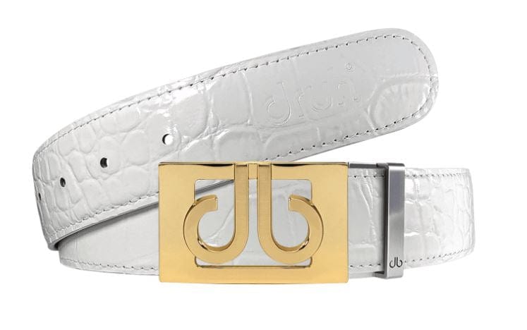 White Crocodile / Gold See-Thru Leather Belt | Gold Designer Buckle Druh Belts USA
