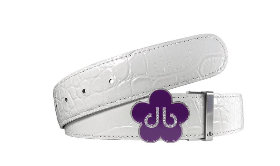 White Crocodile / Purple Leather Belt | Flower Buckle Druh Belts USA