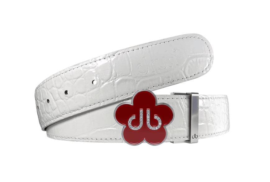 White Crocodile / Red Leather Belt | Flower Buckle Druh Belts USA