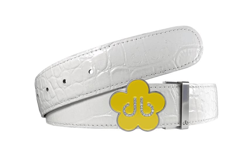 White Crocodile / Yellow Leather Belt | Flower Buckle Druh Belts USA