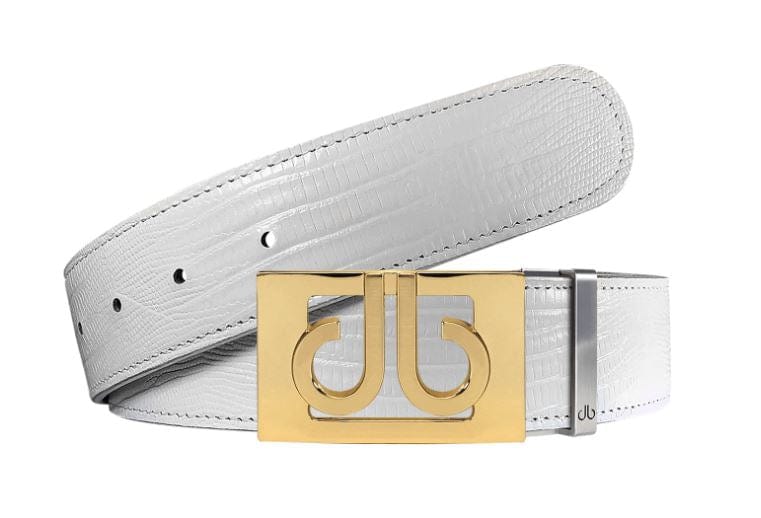 White Lizard / Gold See-Thru Leather Belt | Gold Designer Buckle Druh Belts USA