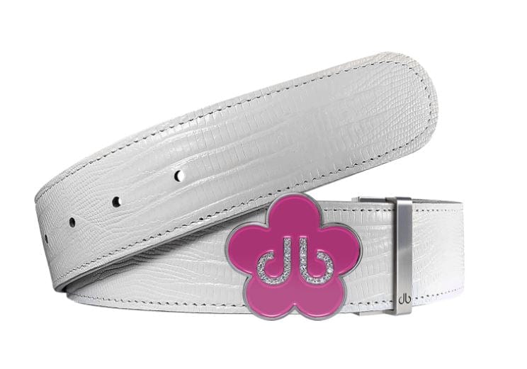 White Lizard / Pink Leather Belt | Flower Buckle Druh Belts USA