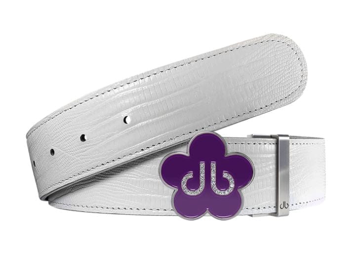 White Lizard / Purple Leather Belt | Flower Buckle Druh Belts USA