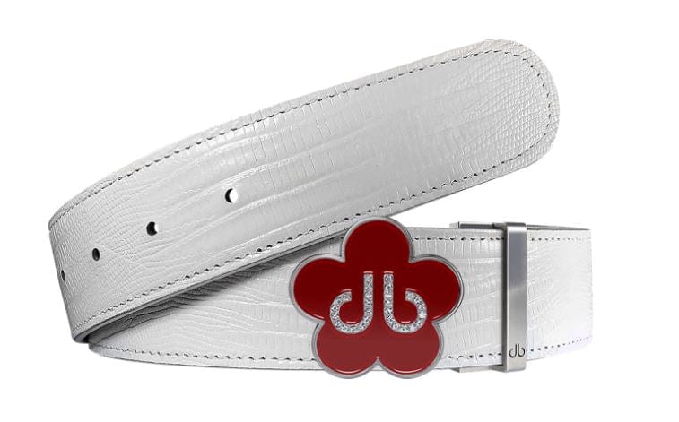 White Lizard / Red Leather Belt | Flower Buckle Druh Belts USA
