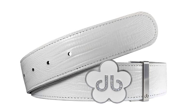 White Lizard / White Leather Belt | Flower Buckle Druh Belts USA
