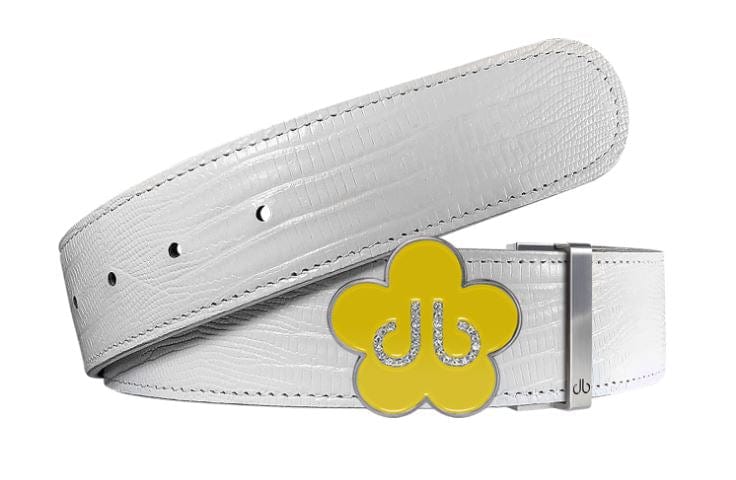 White Lizard / Yellow Leather Belt | Flower Buckle Druh Belts USA