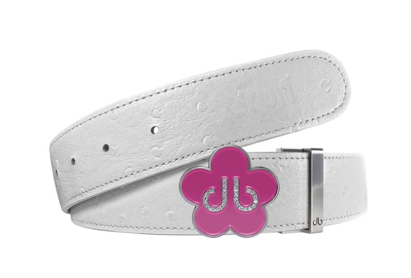 White Ostrich / Pink Leather Belt | Flower Buckle Druh Belts USA