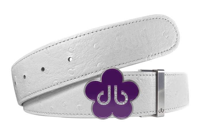 White Ostrich / Purple Leather Belt | Flower Buckle Druh Belts USA