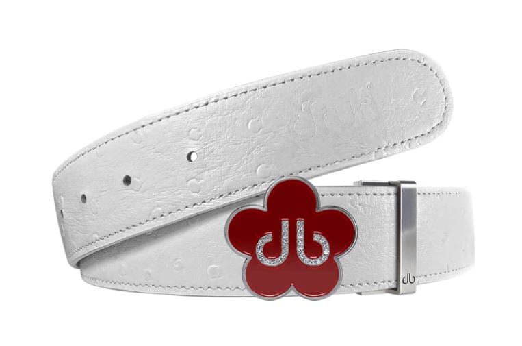 White Ostrich / Red Leather Belt | Flower Buckle Druh Belts USA