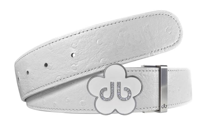 White Ostrich / White Leather Belt | Flower Buckle Druh Belts USA