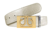 White Snakeskin / Gold See-Thru Leather Belt | Gold Designer Buckle Druh Belts USA
