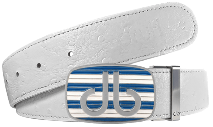 White / Stripe Ostrich Leather Belts Druh Belts and Buckles | US & Canada