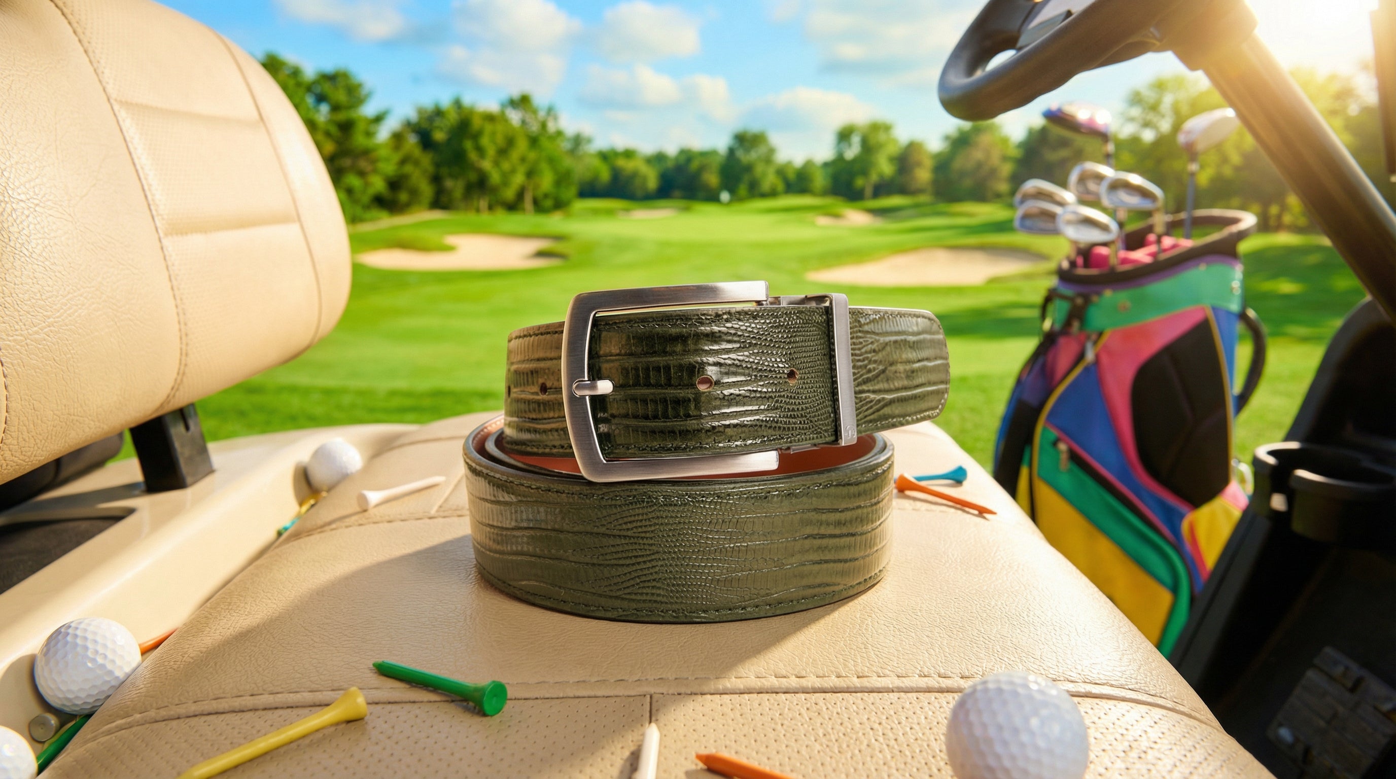 Lizard leather belt on golf course
