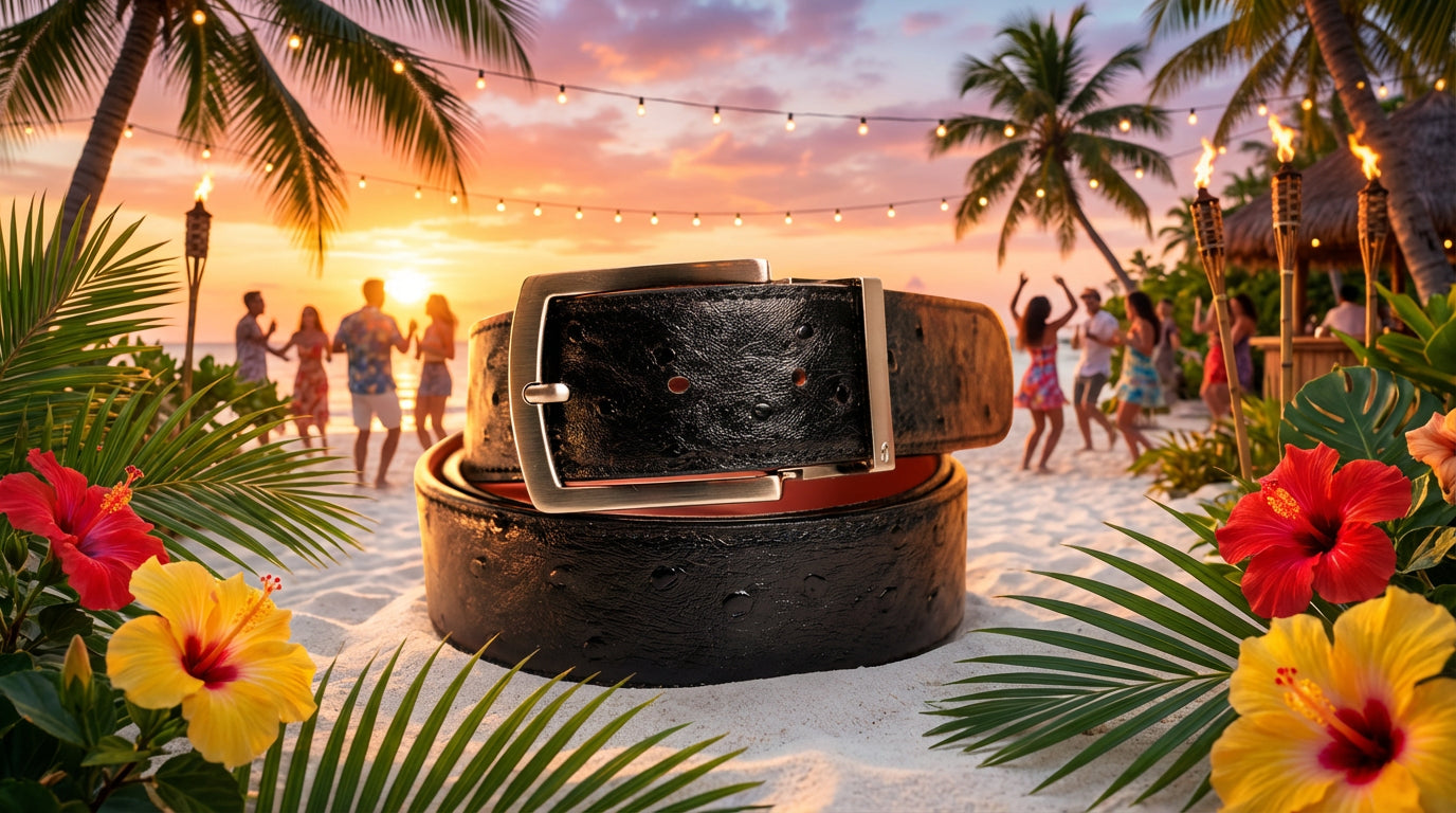 Ostrich leather belt on golf course