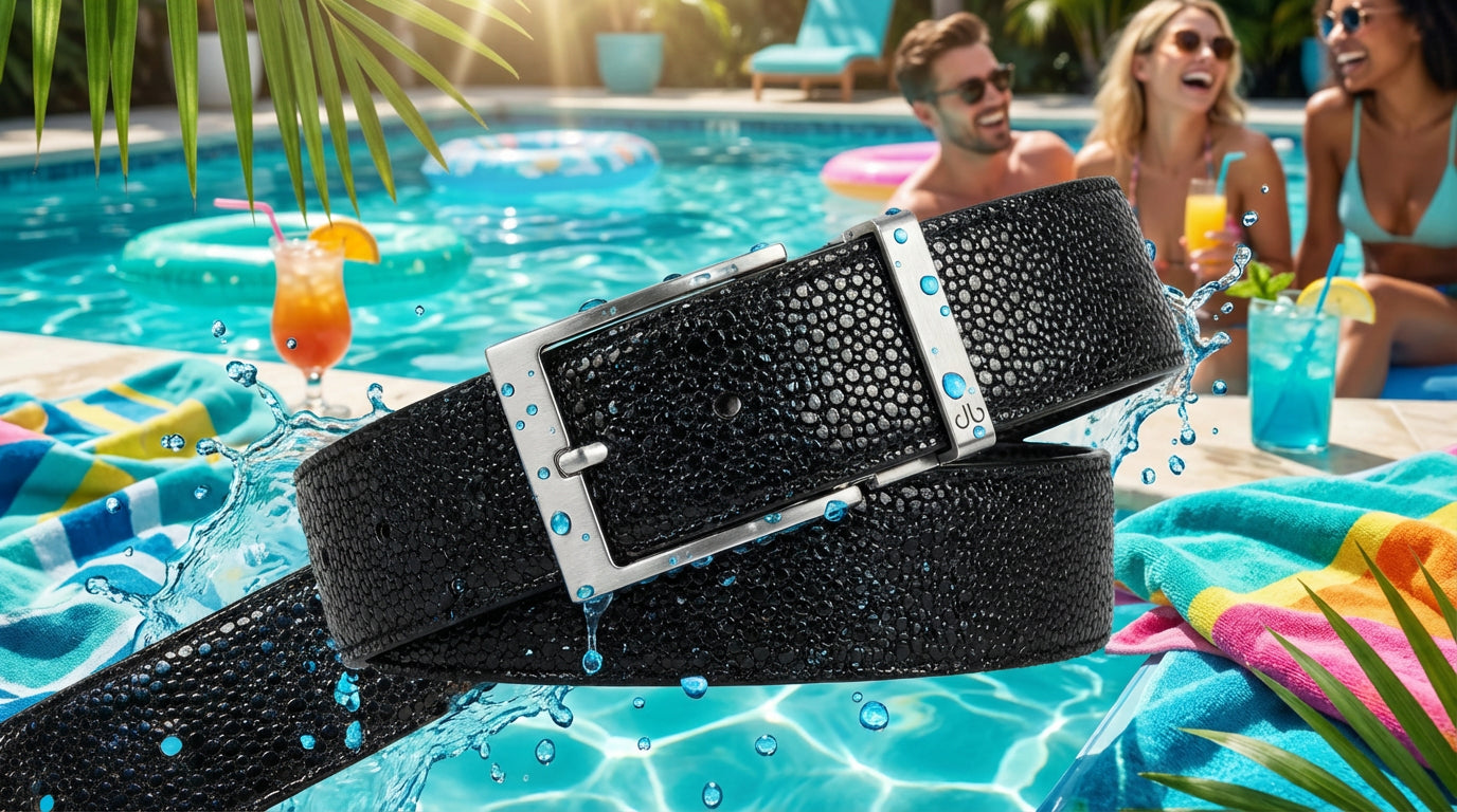 Stingray leather belt on golf course